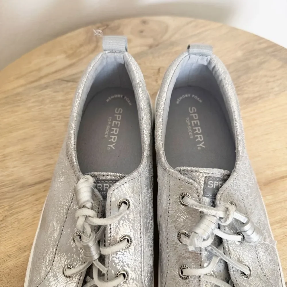 SPERRY CREST VIBE SILVER METALLIC PAINTED SLIP ON SNEAKERS SIZE 9.5